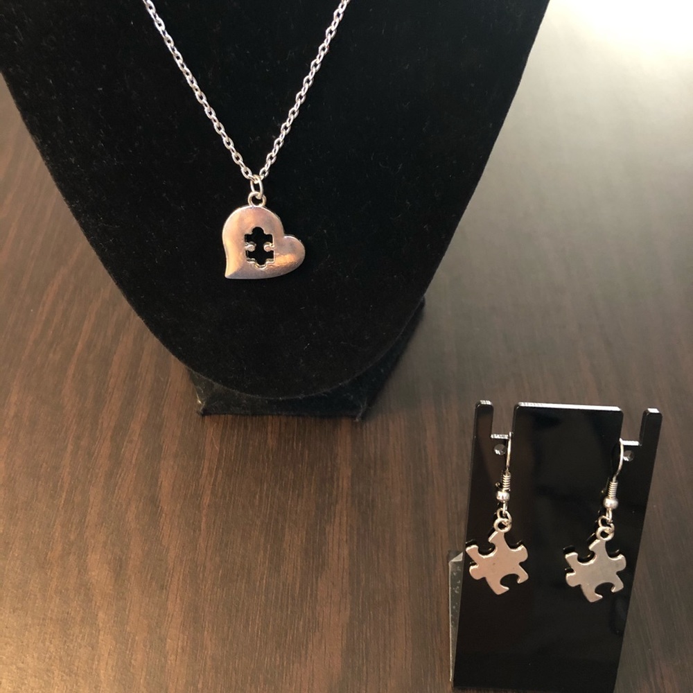 Handcrafted Puzzle Piece Necklace & Earrings